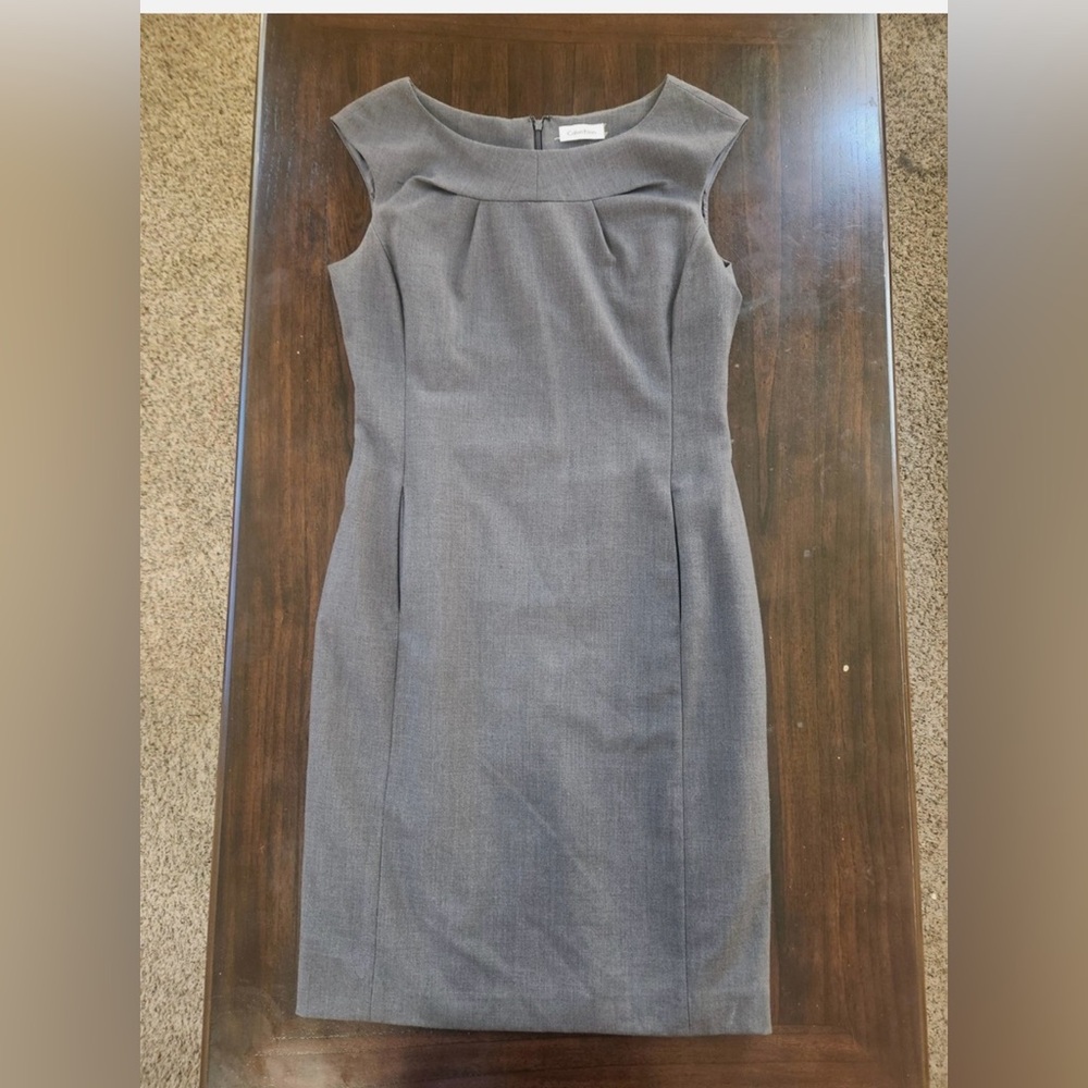 Calvin Klein Charcoal Cap Sleeve Midi Dress - Picture 2 of 9